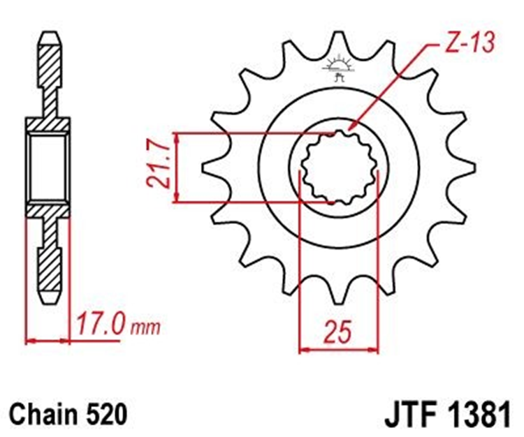 PION JT 1381 de acero con 15 dientes